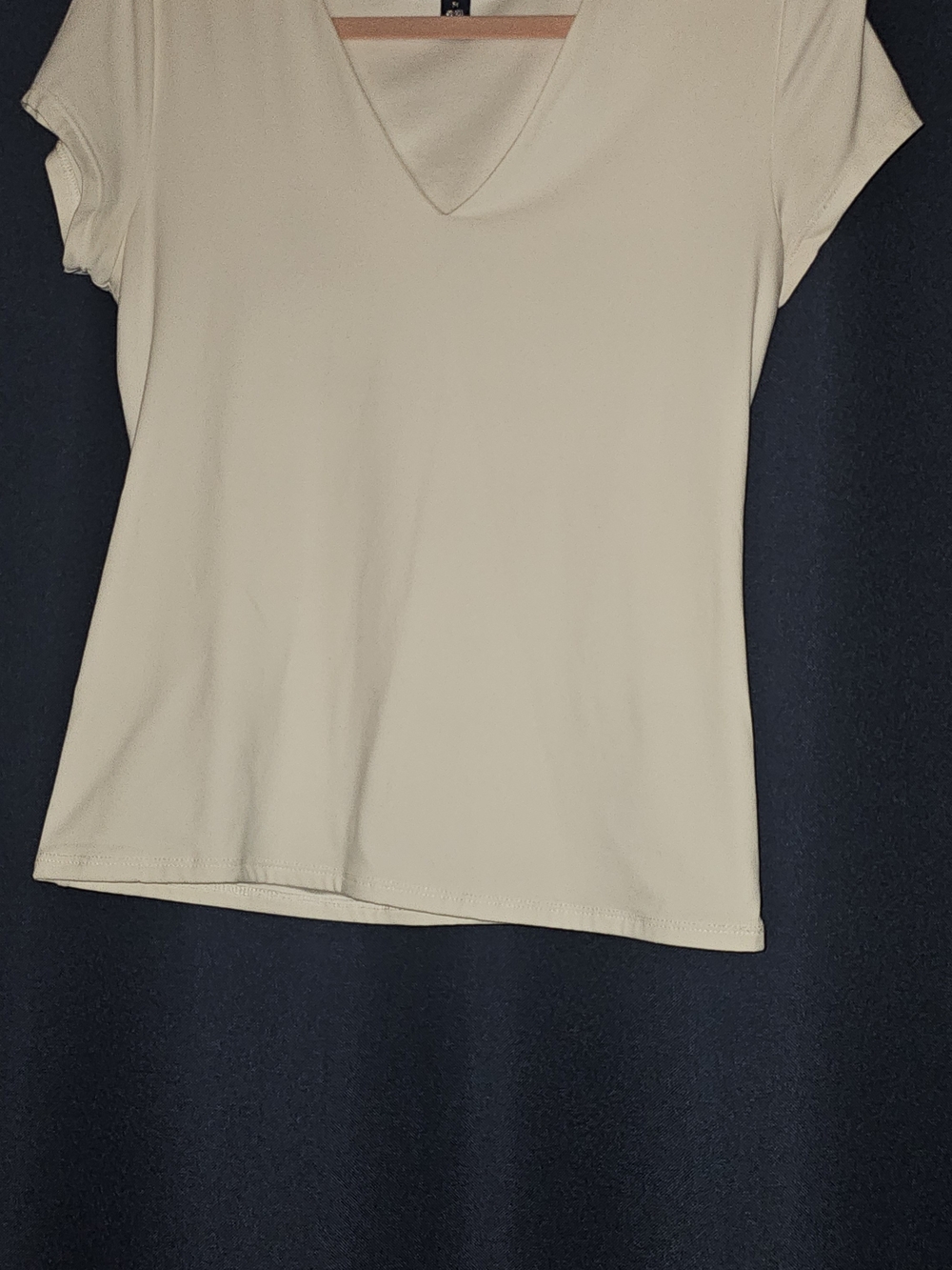 Scoop NYC Short Sleeve V-Neck Tee in Light Beige
